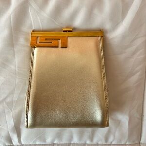 Gianni Versace Vintage Gold Metallic Frame Clutch with Chain